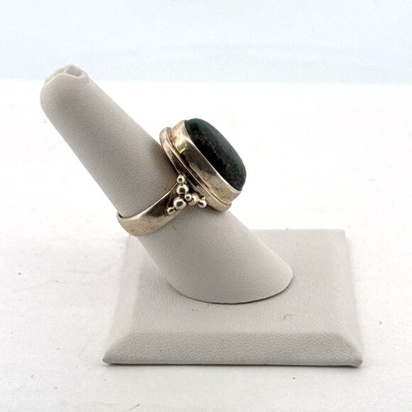 Vintage Estate Sterling Silver Moss Agate Ring Sz 7 Statement 925, 10g Unique - Picture 3 of 9